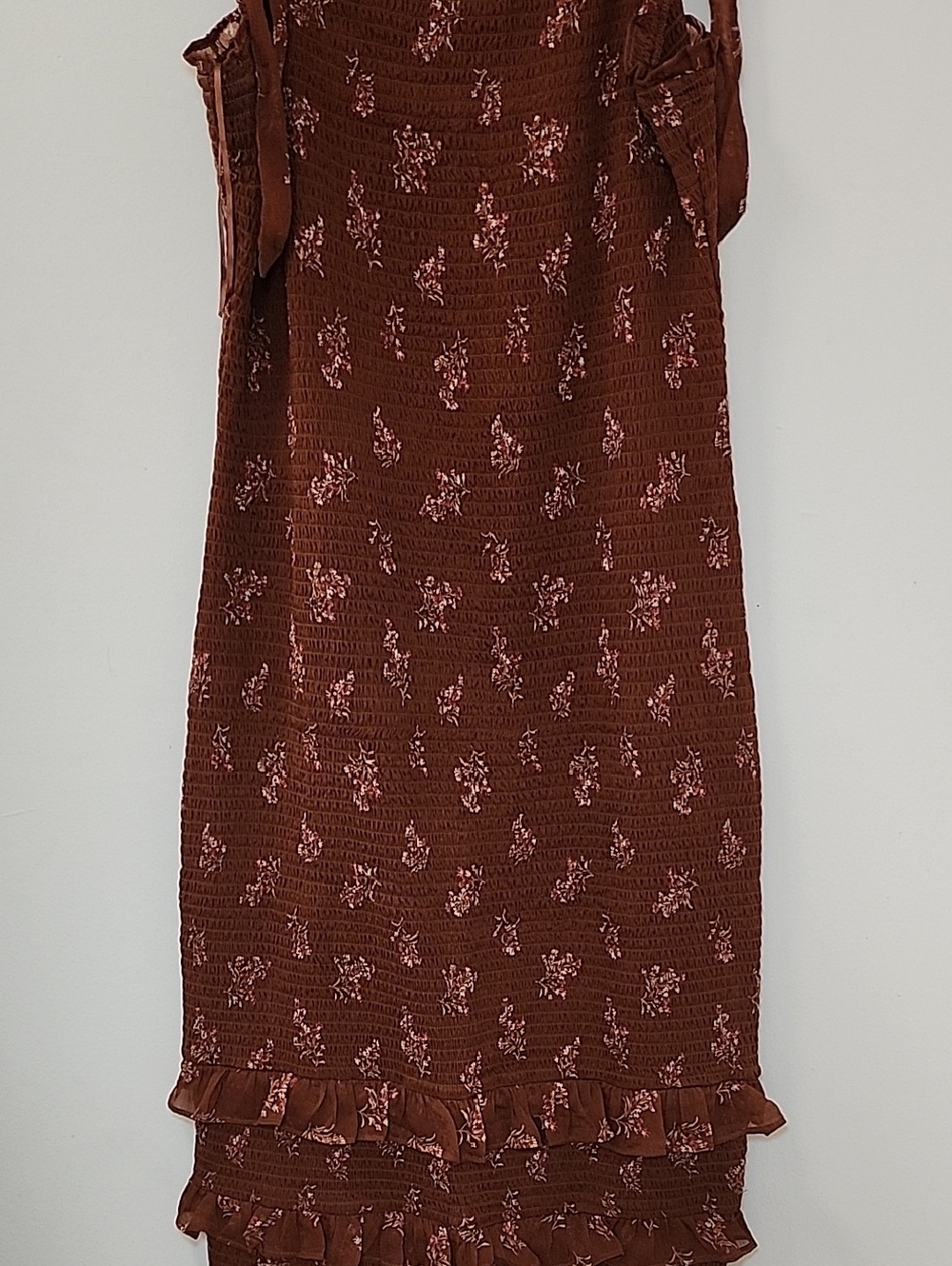 Abercrombie&Fitch Tie-Strap Smocked Mid Dress Chocolate brown floral print Sz XL - Picture 14 of 16